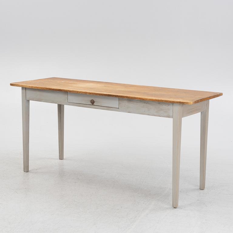 A painted pine table, contemporary with older parts.