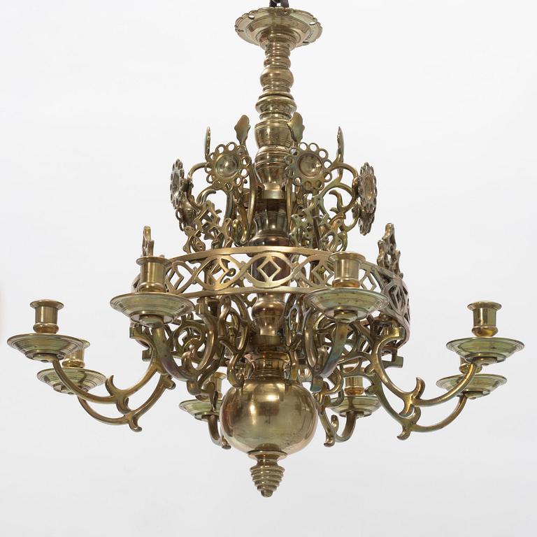 A Baroque style brass chandelier, late 19th Century.