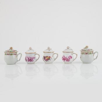 Five porcelain custard cups in various models, 19th-20th Century.