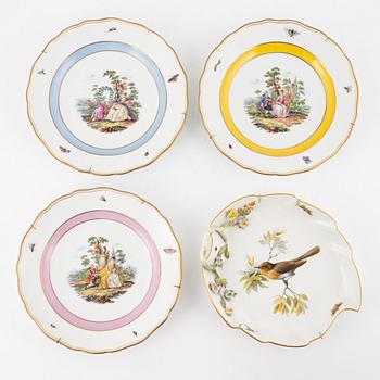 Three porcelain plates and a dish, Meissen, early 20th Century.