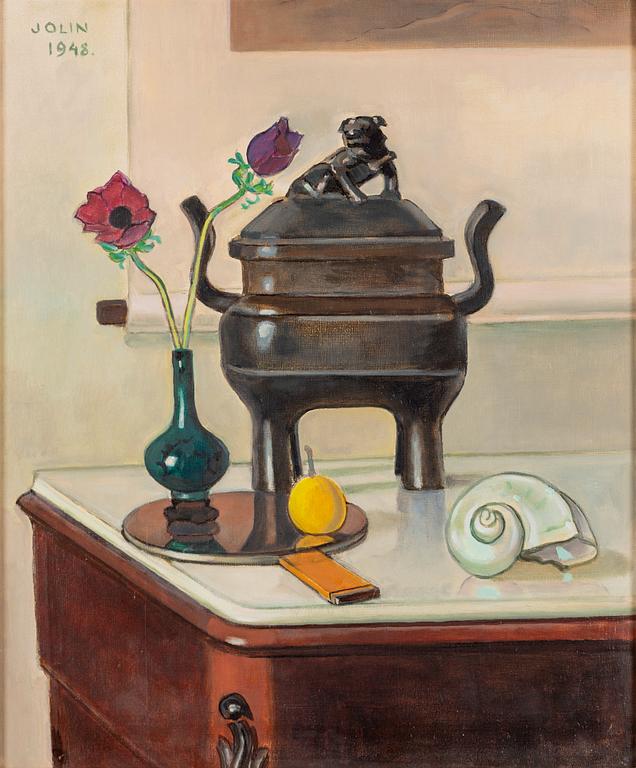 Einar Jolin, Still Life with Flowers and Chinese Incense Burner.