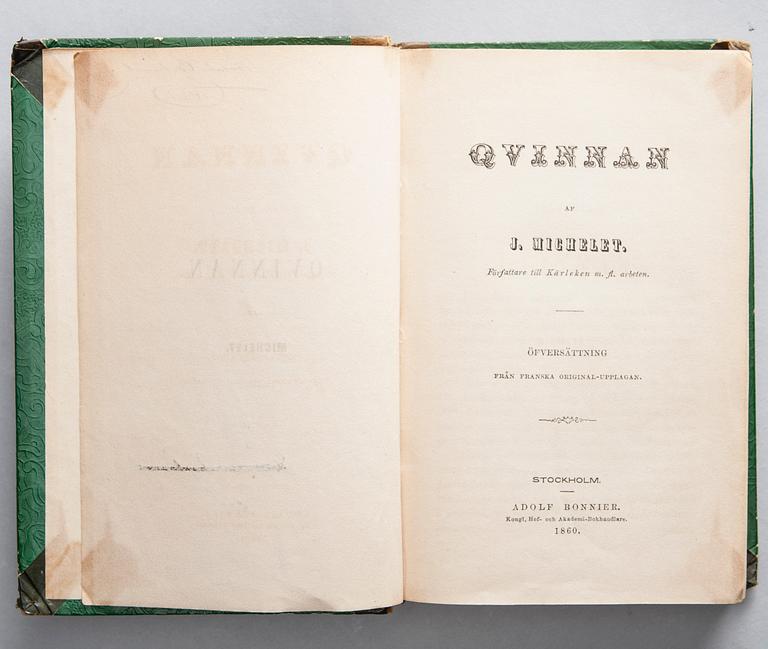BOK, "Qvinnan" av J. Michelet, Stockholm 1860.