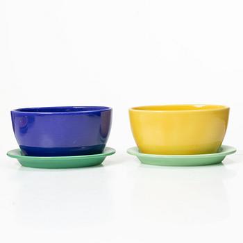 Ursula Munch-Petersen, Five 'Ursula' faience bowls with saucers, Royal Copenhagen, late 20th century.