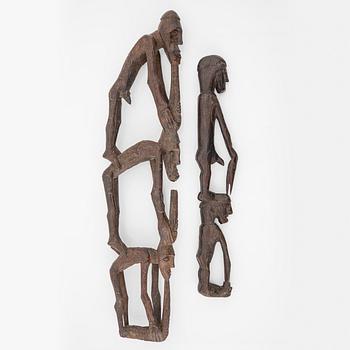 Two Asmat wood carvings/sculptures, Indonesia, Jakarta, 20th Century.