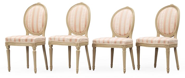 A set of four Gustavian chairs.