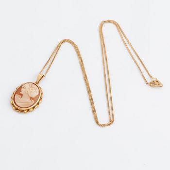 Smyckesset, 3-delar, guld med snäcklascamé.