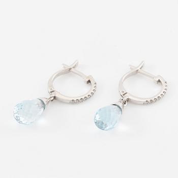 Earrings, a pair, 14K white gold with briolette-cut topaz and octagon-cut diamonds.