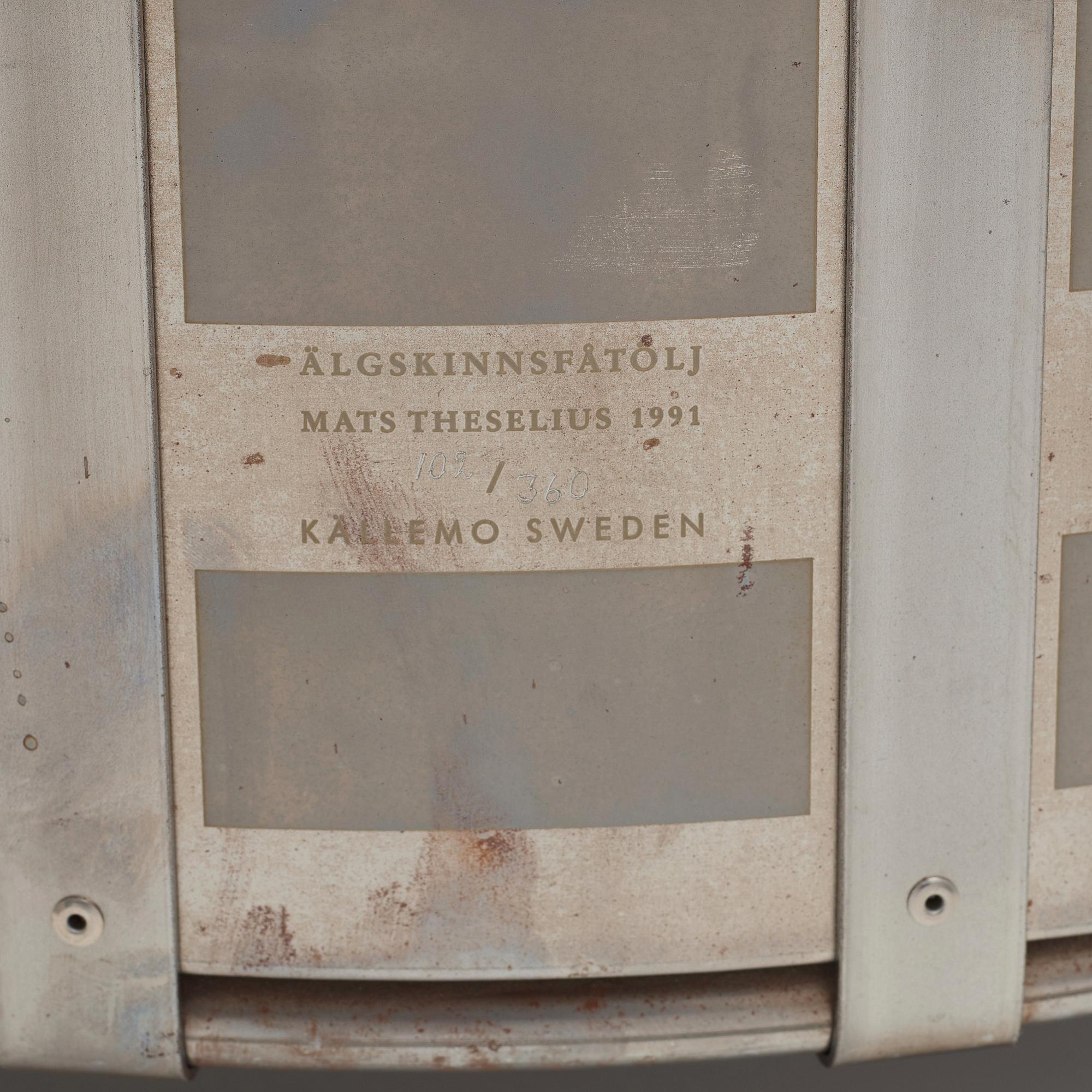 Mats Theselius, an easy chair, "Älgskinnsfåtöljen", Källemo, Sweden post 1991.