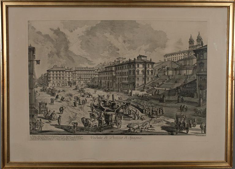 GIOVANNI BATTISTA PIRANESI, KOPPARSTICK, senare avdrag, Veduta di Piazza di Spagna.