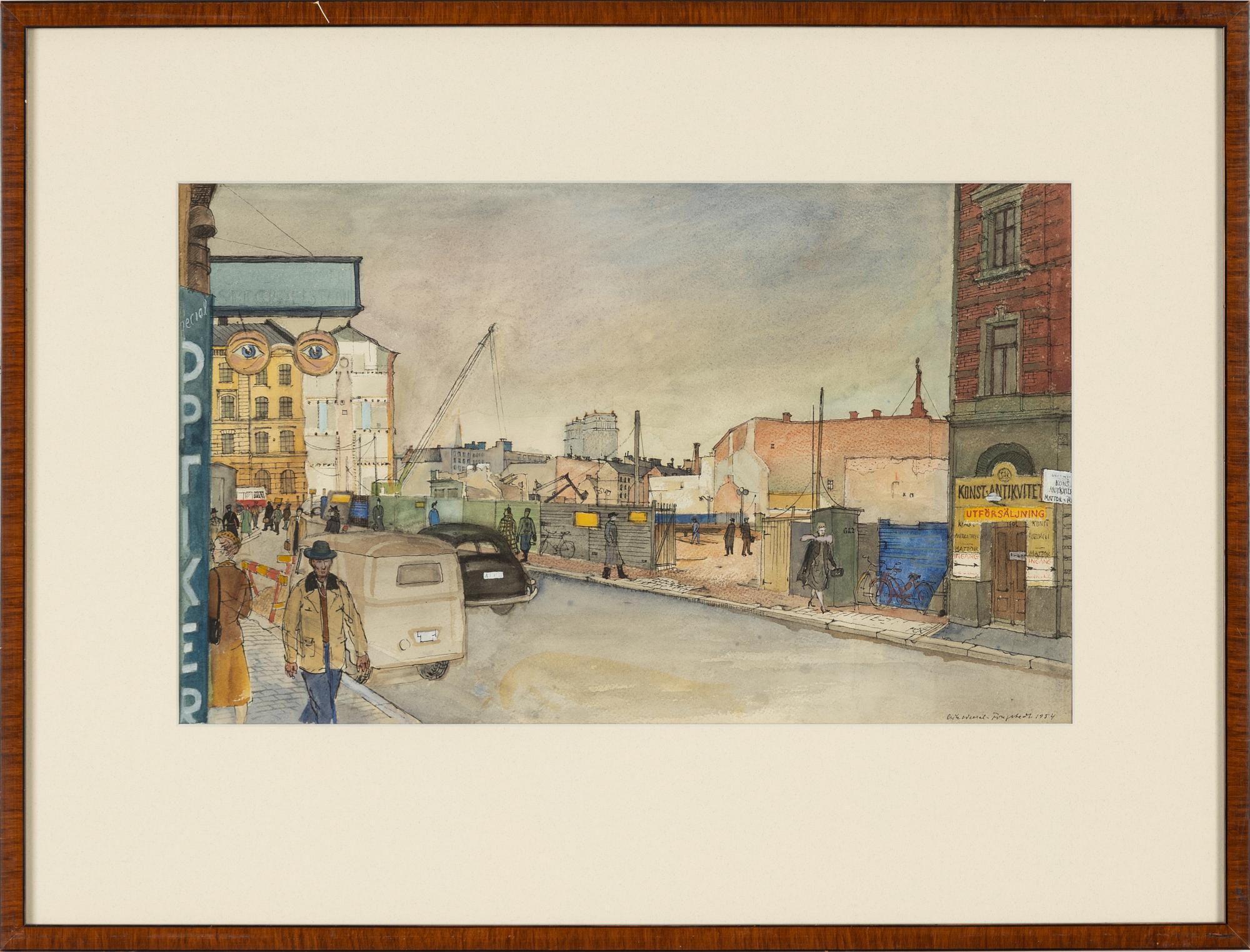 Erik Wessel-Fougstedt, tusch & akvarell, signerad och daterad 1954.