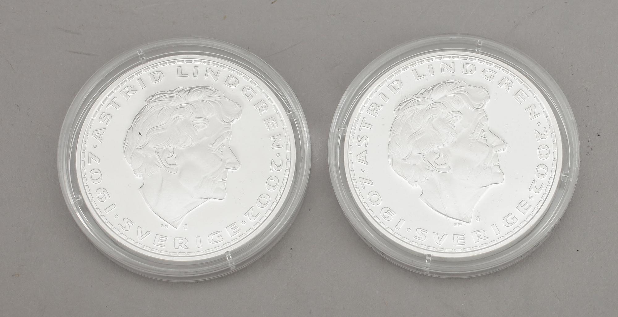 MYNT, 14 st, silver, "Bevara Astrid Lindgrens barnvärld", 1900/2000-tal. Total vikt ca 370 gram.
