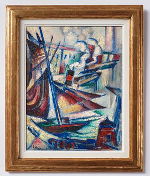 Gösta Adrian-Nilsson, Harbor scene with boats.