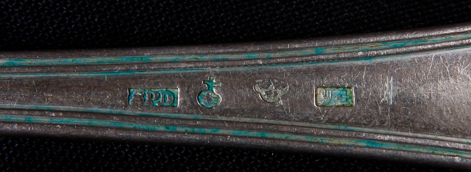 BESTICK, 7 st, silver, olika mästare bla Pehr Alfred Weström Uppsala 1863.