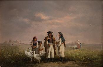 JOSEPH WOLFRAM, (act. 1860-1873), SHEPHERDS ON THE PANNONIAN STEPPE.