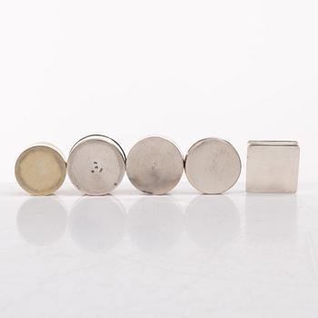 Seven silver boxes and cigarette cases, including with mark of Carl Fredrik Hultbom, Stockholm 1841.
