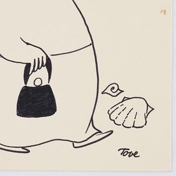 Tove Jansson, tuschteckning, signerad Tove.