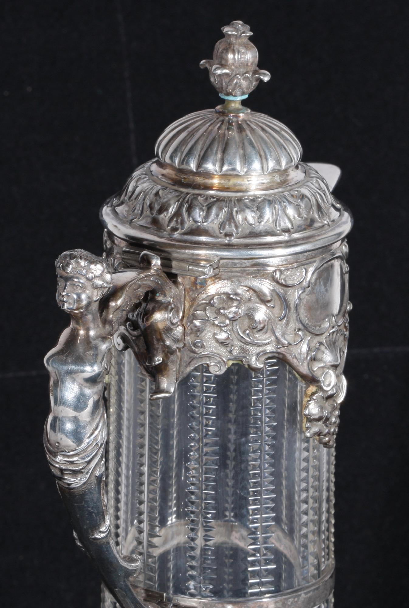 KARAFF, glas/silver. Nyrenässans. Tyskland.