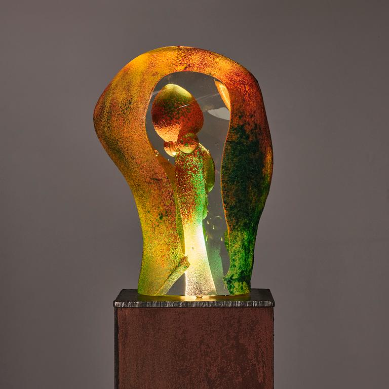 Kjell Engman, a unique sandblasted glass sculpture, Kosta Boda, Signed.