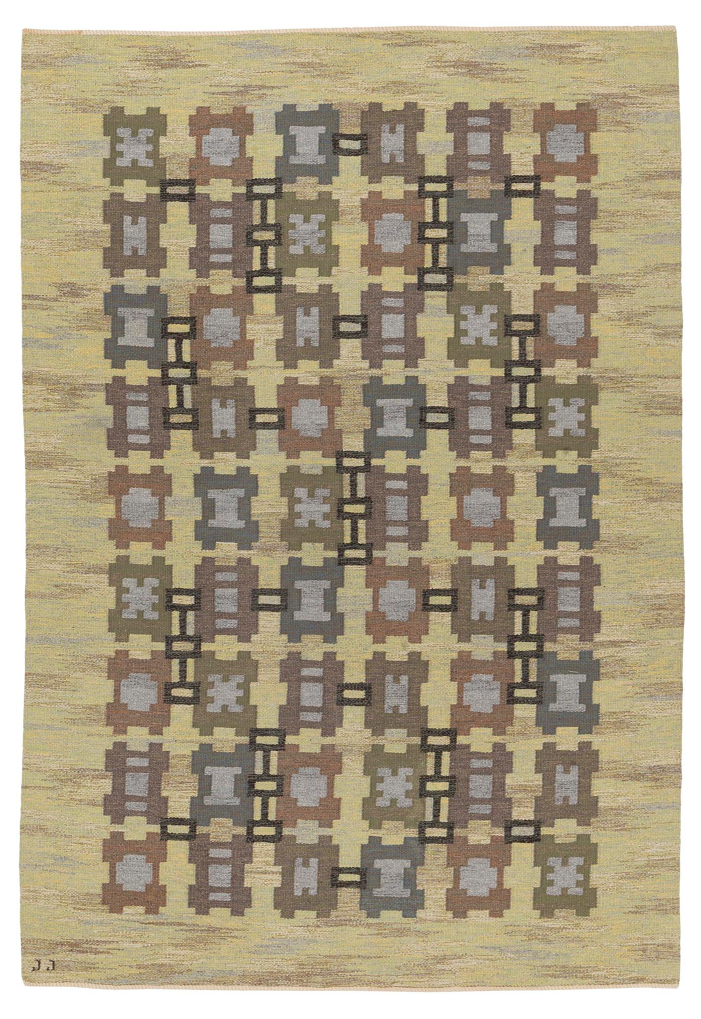 Judith Johansson, a carpet, 'Squares', flat weave, c. 286 x 200 cm, signed JJ.