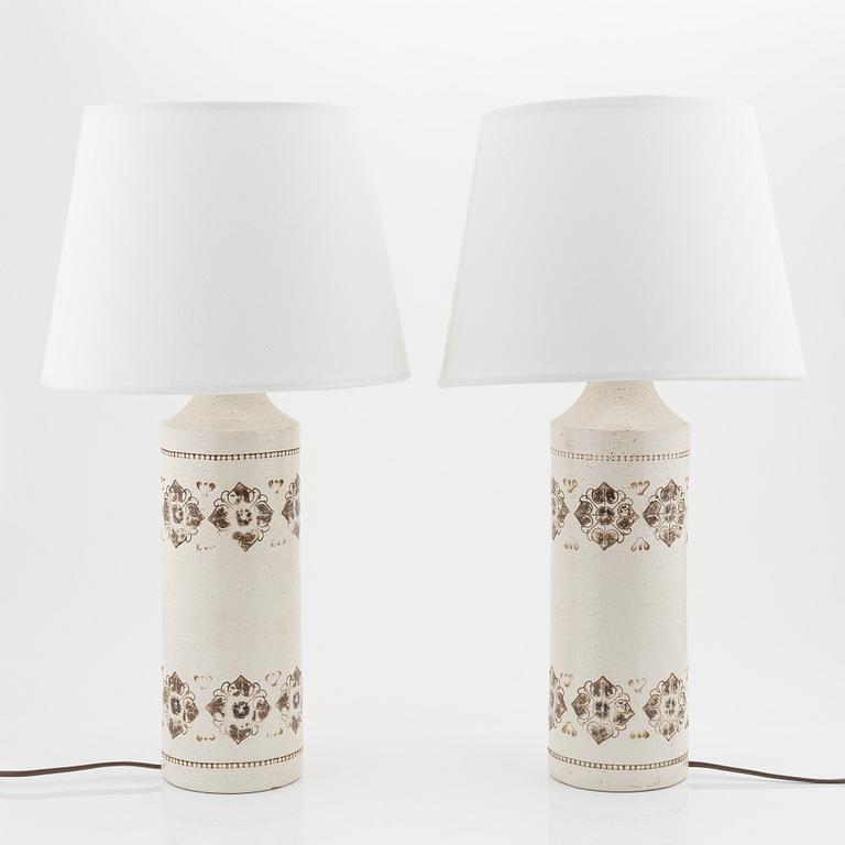 A pair of stoneware tablelamps, Bitossi for Bergboms, Sweden, 1970's.