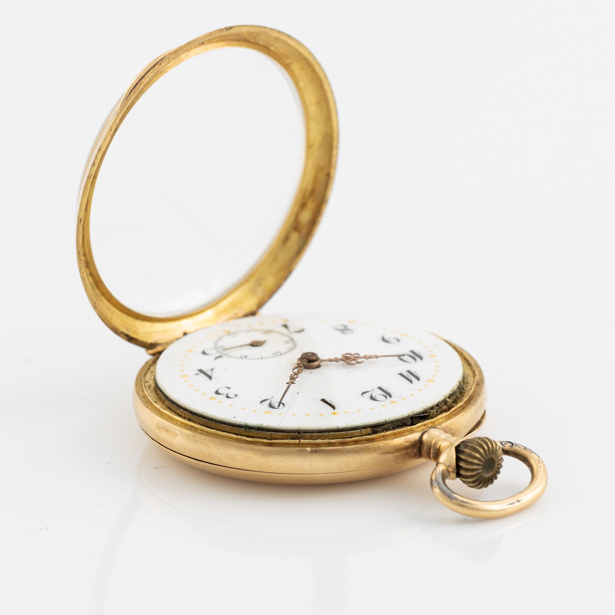 Pocket watch, 18K gold, 33,5 mm.