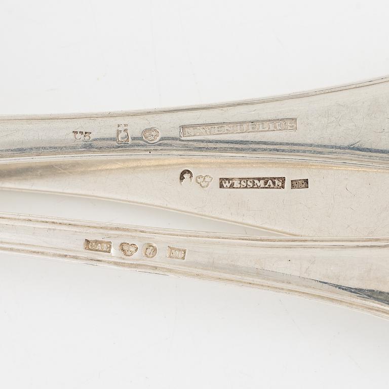 Skedar, 8 st, silver, bl.a Nils Wendelius, Uppsala, 1826.