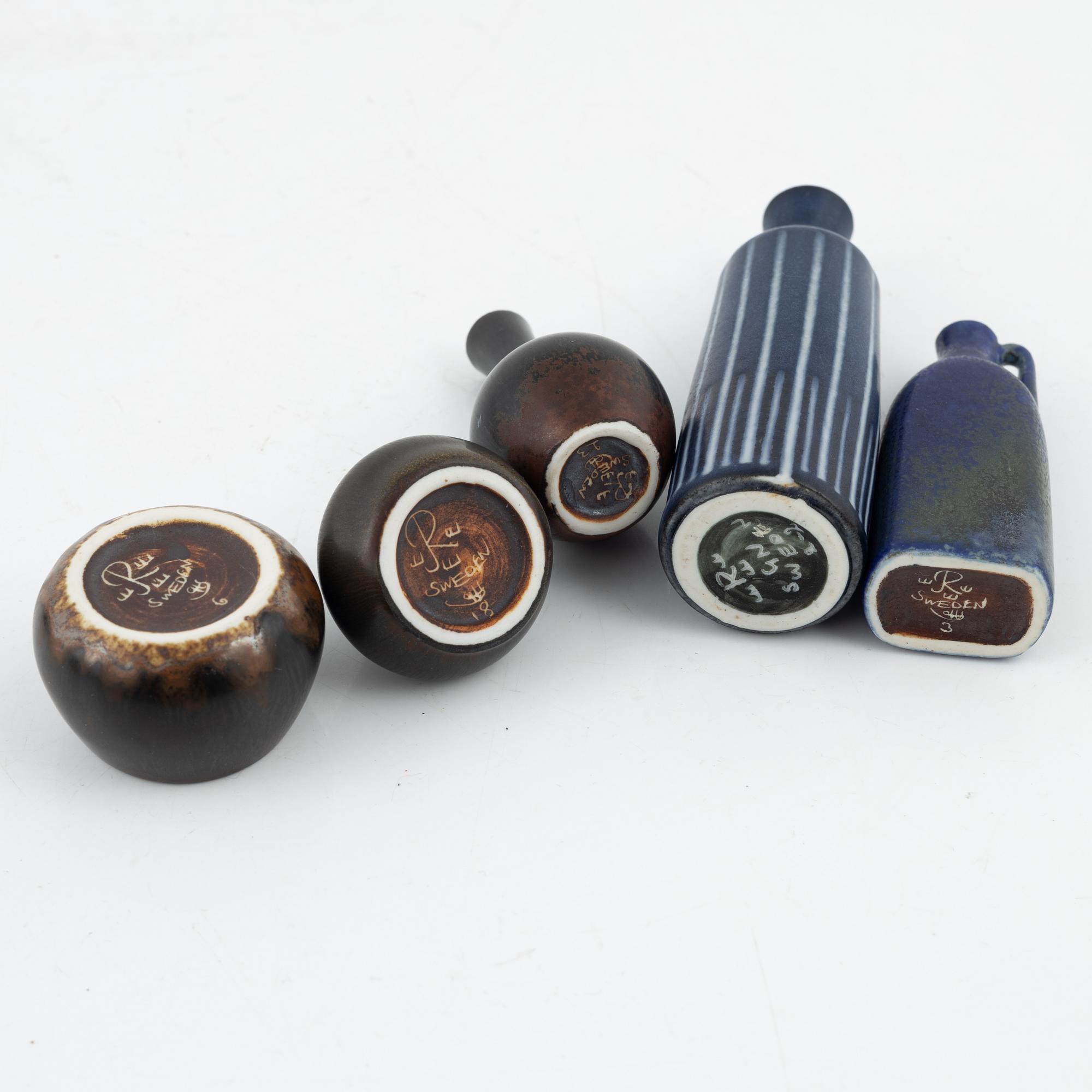Carl-Harry Stålhane, a group of eight stoneware vases and Gunnar Nylund, a stoneware vase, Rörstrand.