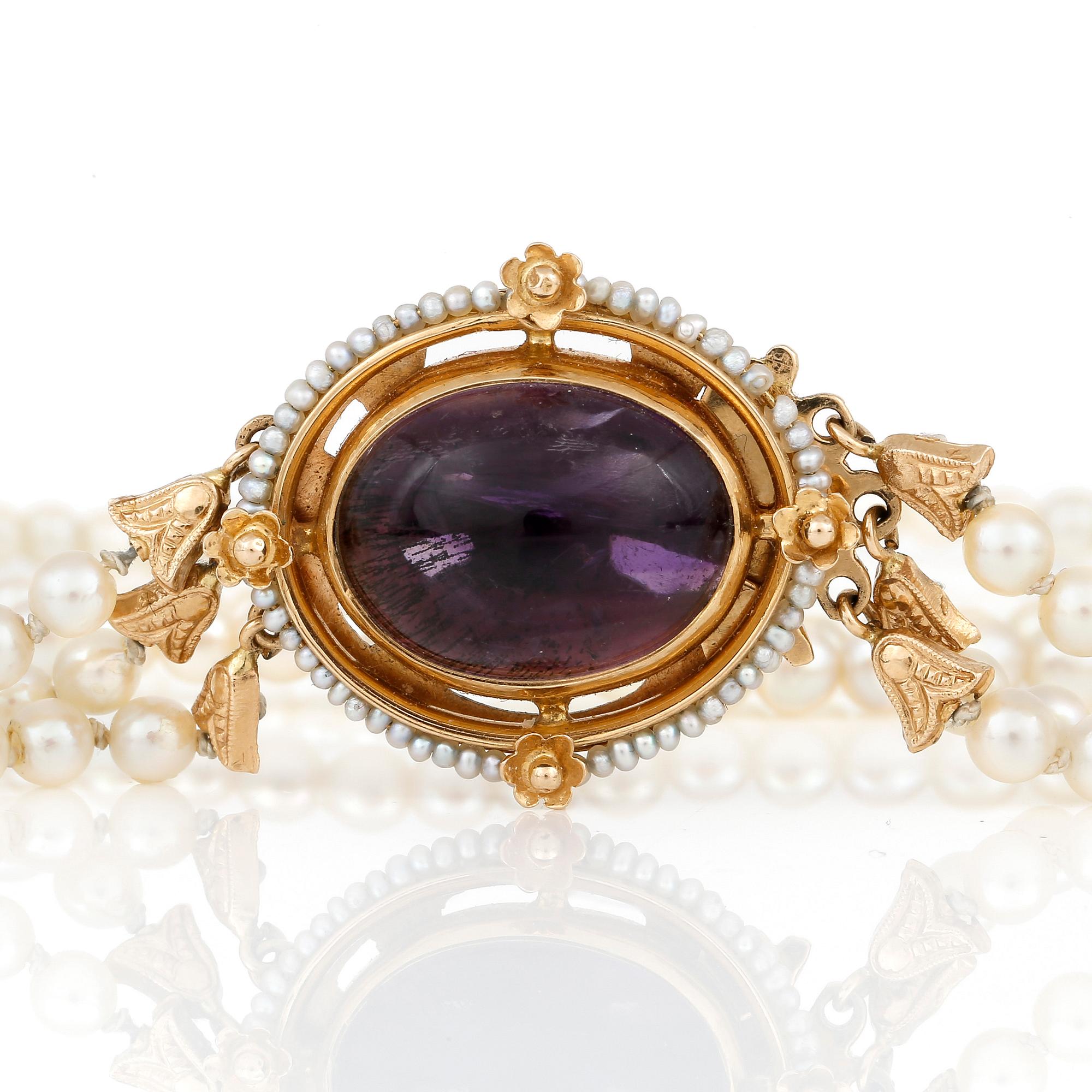 COLLIER, med odlade pärlor och cabochonslipad ametist, Stigbert, Stockholm, 1959.