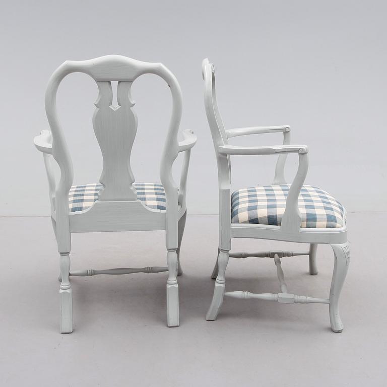 STOLAR 12 st och KARMSTOLAR 2 st, rokokostil, modell "Karl", Åmells, 1900-talets andra hälft.