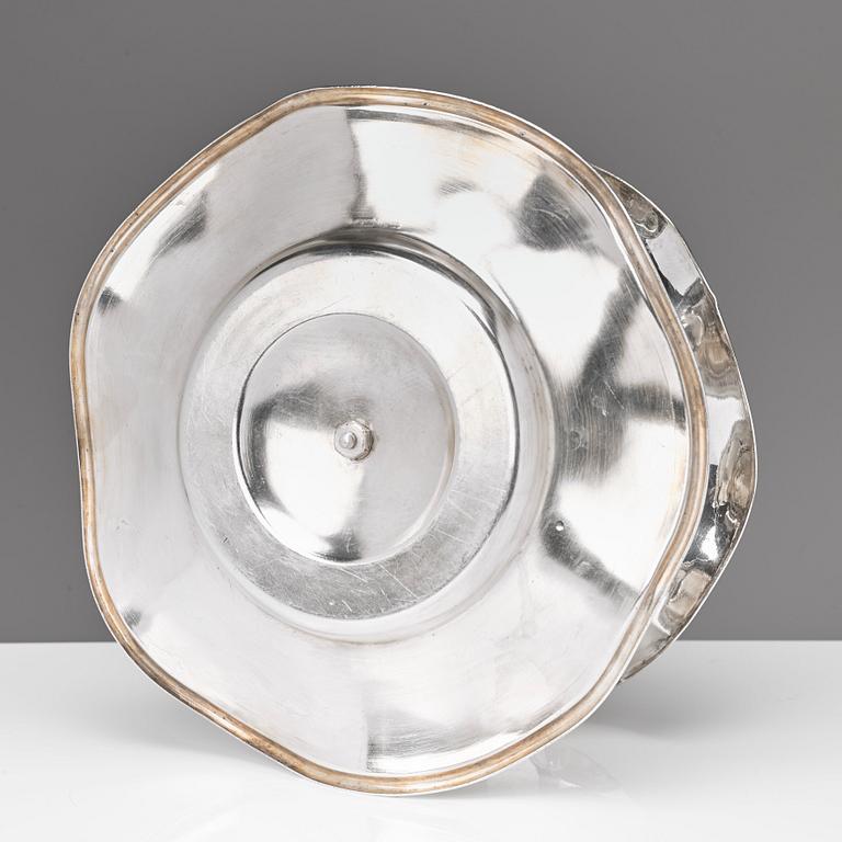 A 20th century sauce-bowl and bowl/dish, silver plated metal.