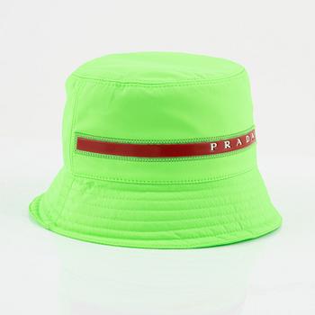 Prada, a neon green bucket hat, size S.