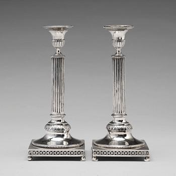 A pair of Swedish 18th century silver candlesticks, mark of Petter Eneroth, Stockholm 1795.