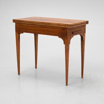 A birch card table, 19th Century.