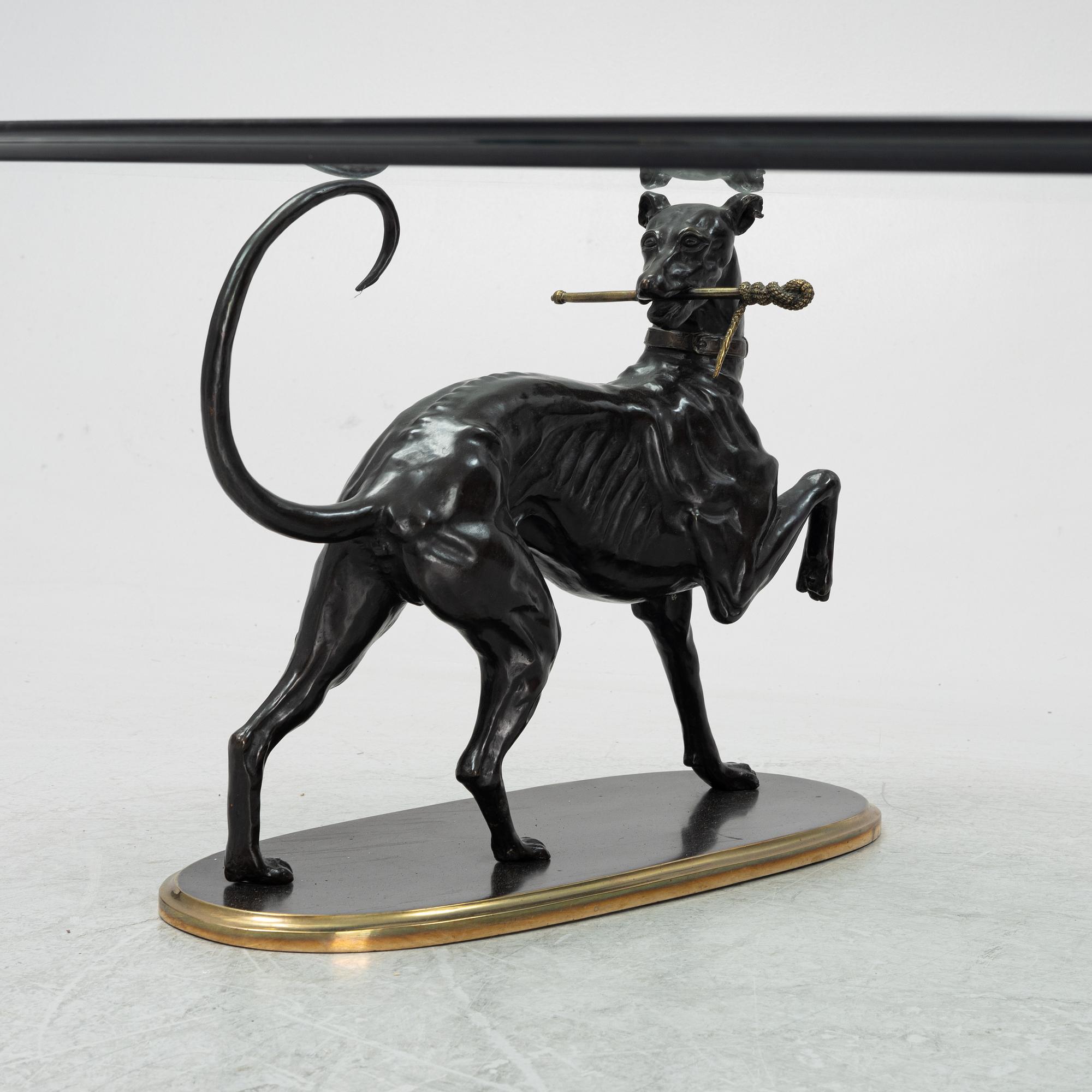 A glass and bronze coffee table, later part of the 20th century.