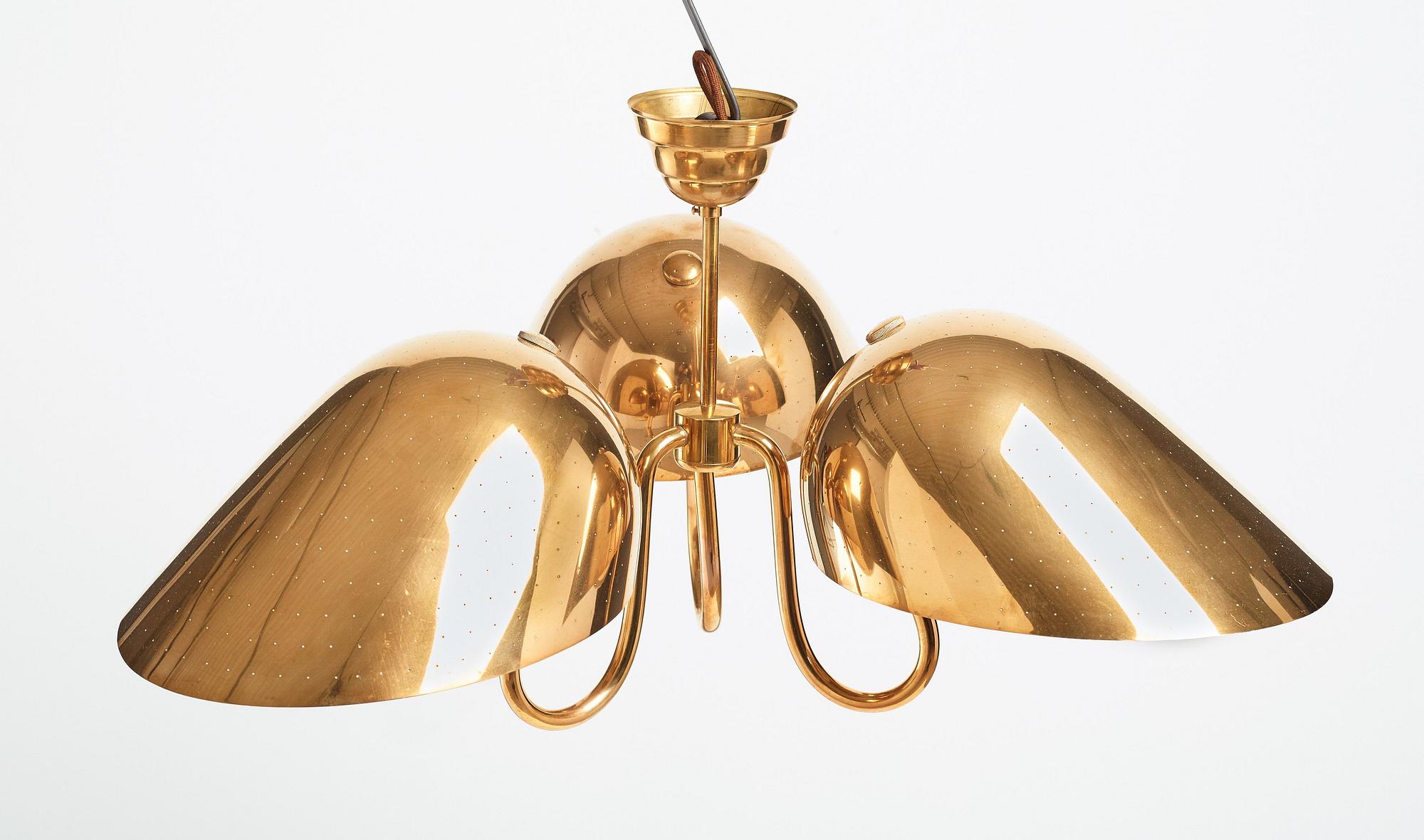 Carl-Axel Acking, a brass and white lacquered ceiling lamp for Bröderna Malmströms, Sweden 1940's.