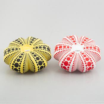 Yayoi Kusama, after. Two objects/multiples. "Yayoi Kusama Soft Sculpture PUMPKIN (small)".