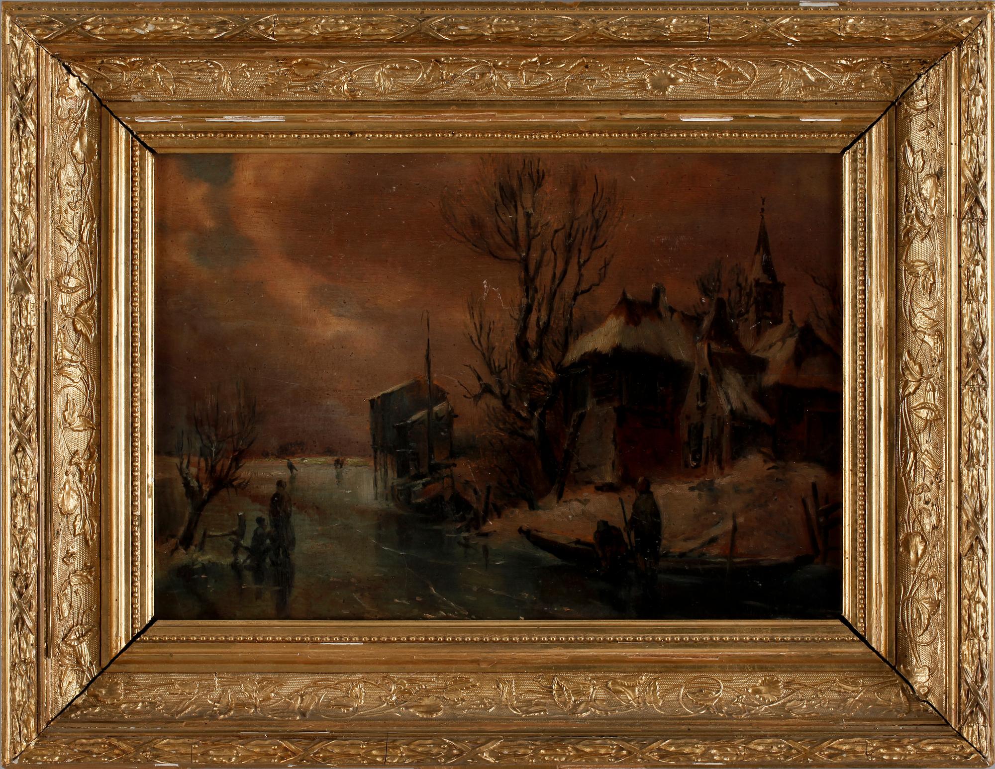 OKÄND KONSTNÄR, olja på pannå, 1800-tal. Otydl sign.