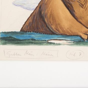 EINAR NORELIUS, two watercolor childrens book illustrations, one signed.