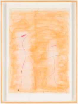 EDDIE FIGGE, "Jag vill bygga ett tempel", 1991. Color crayon, silver thread, collage, signed and dated.