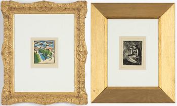 John Jon-And, wood cut in colours, 1915 and wood cut, 1915, signed.