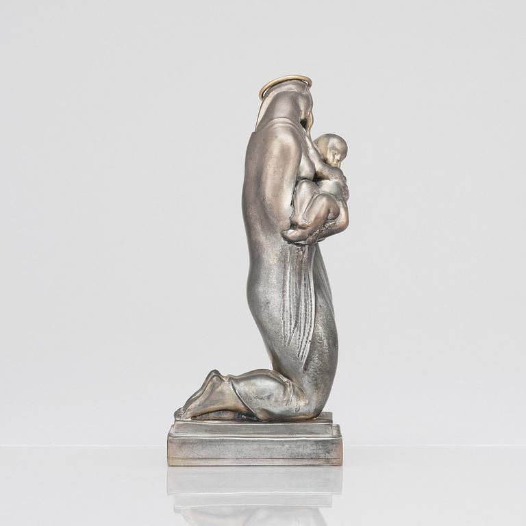 Thorwald Alef, a part gilt pewter sculpture 'Madonna and child', Firma Svenskt Tenn, Stockholm 1975.