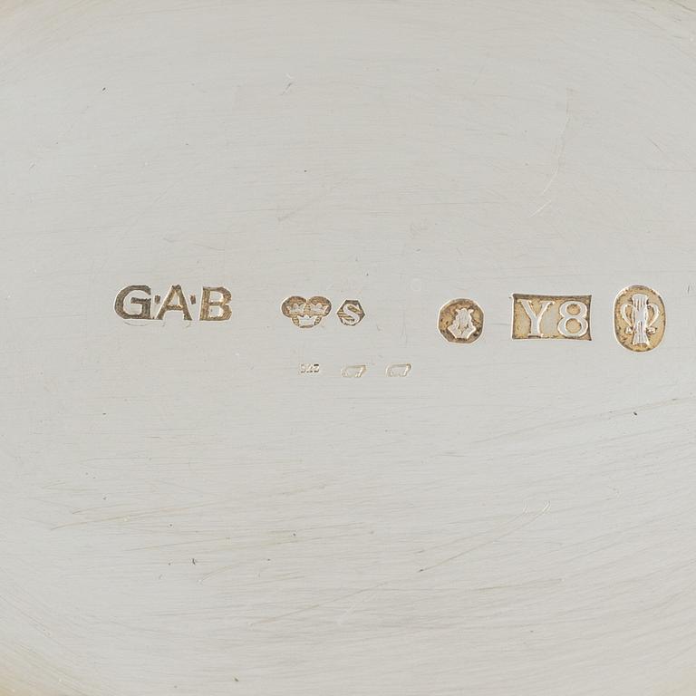 Kaffeservis, 3 delar, silver, Guldsmedsaktiebolaget GAB, Stockholm 1949.