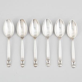 Georg Jensen, sterling silver cutlery, 21 pieces, model 'Acorn/Konge', design Johan Rohde, Copenhagen after 1945.