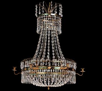 116. A late Gustavian gilt-brass and cut-glass six-light chandelier, Stockholm, circa 1800.