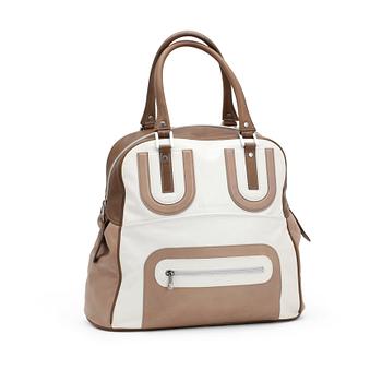634. LONGCHAMP, a brwon, beige and white leather handbag, limited edition.