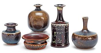 505. A set of five Stig Lindberg stoneware miniatures, Gustavsberg studio 1950's-60's.