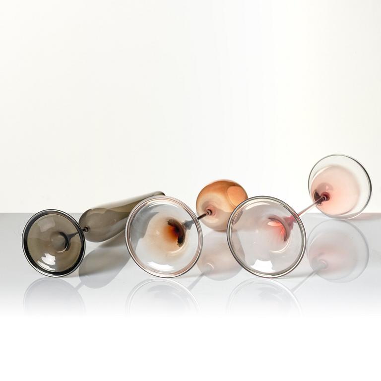 Nils Landberg, a set of three 'Tulip' glass cups, Orrefors, Sweden.