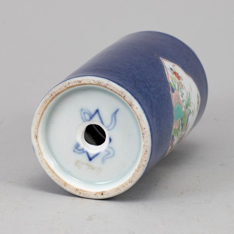 A powder blue and famille rose vase, 20th century.