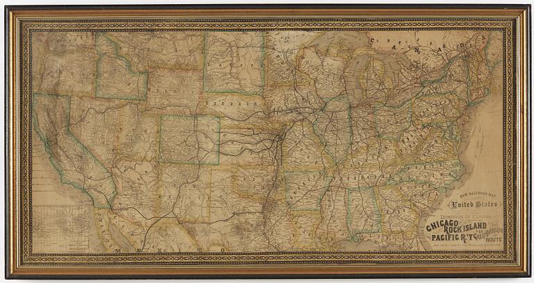 JÄRNVÄGSKARTA, USA. "New Railroad Map of the United States. And the Dominion of Canada....".