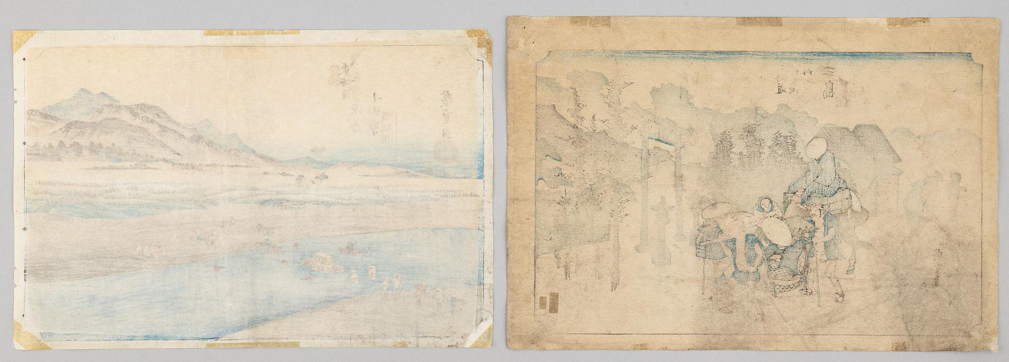 Ando Hiroshige, after, two woodblock prints, 19th/20th century.